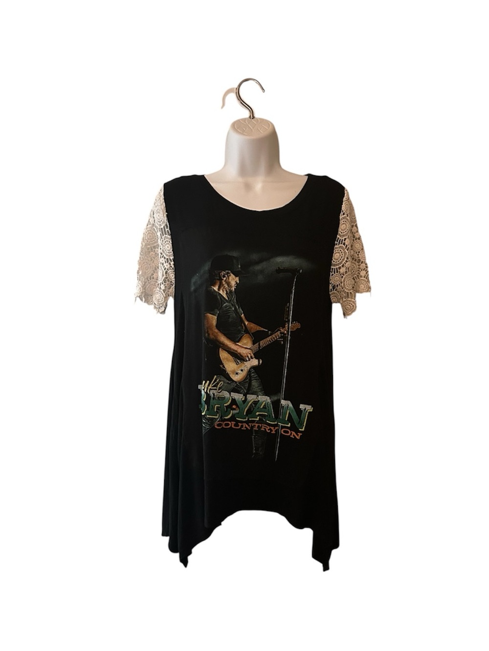 Luke Bryan Black Graphic Lace-Sleeve Women's Top